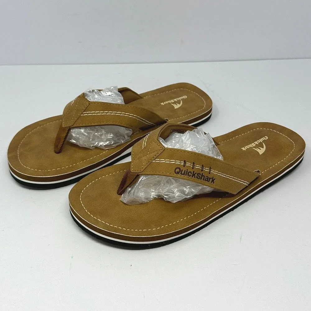 QuickShark Mens Flip Flop Sandals Tan Brown Thong Casual Beach Shoes Summer B9